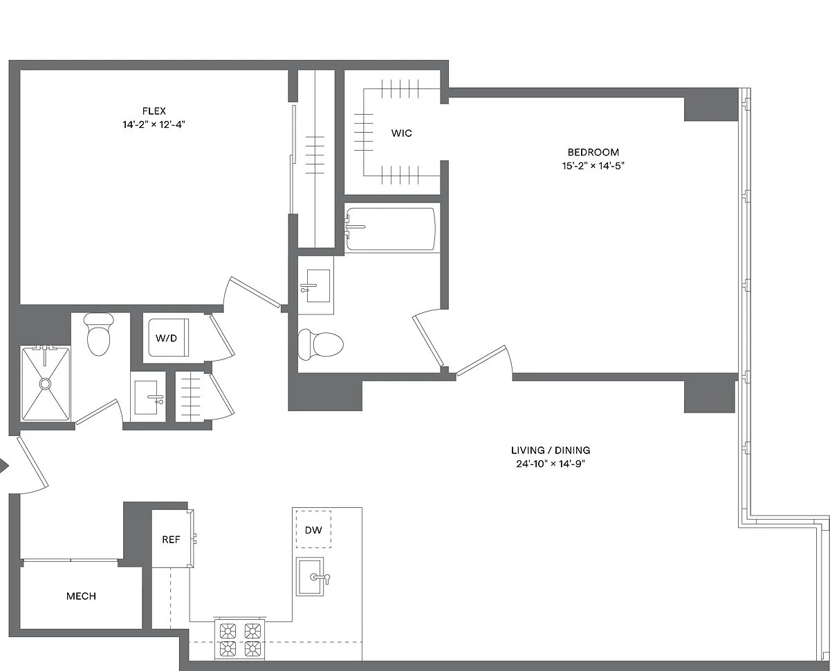 Floor plan 1 Bed+1Flex/2 Bath-A3F