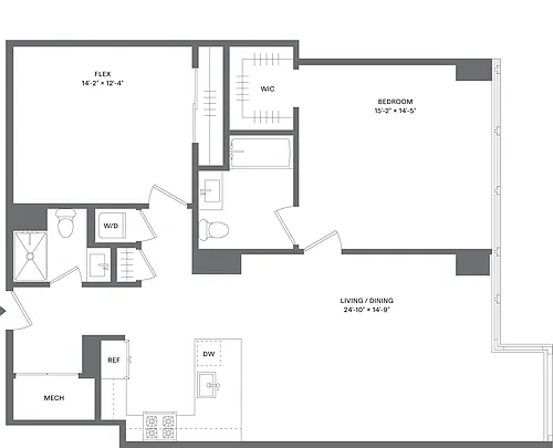 Floor plan 1 Bed+1Flex/2 Bath-A3F