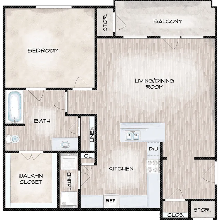 Floor plan 1 Bed 1 Bath