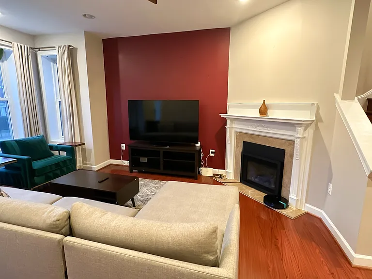Light filled Living Room with Gas Fireplace