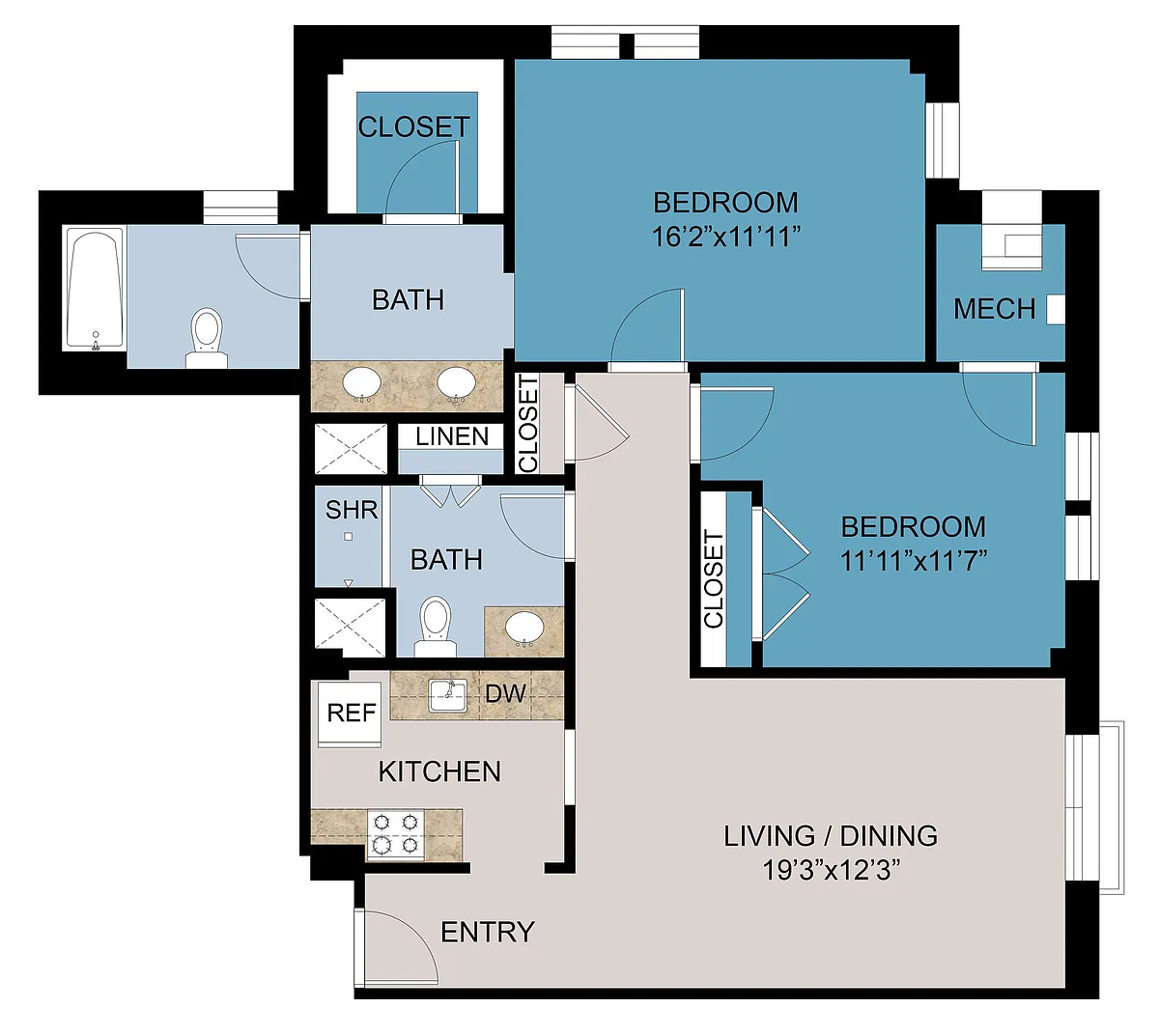 Floor plan 2 Bed T04