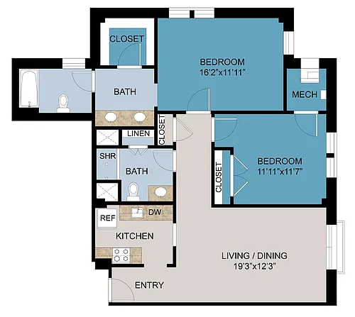 Floor plan 2 Bed T04