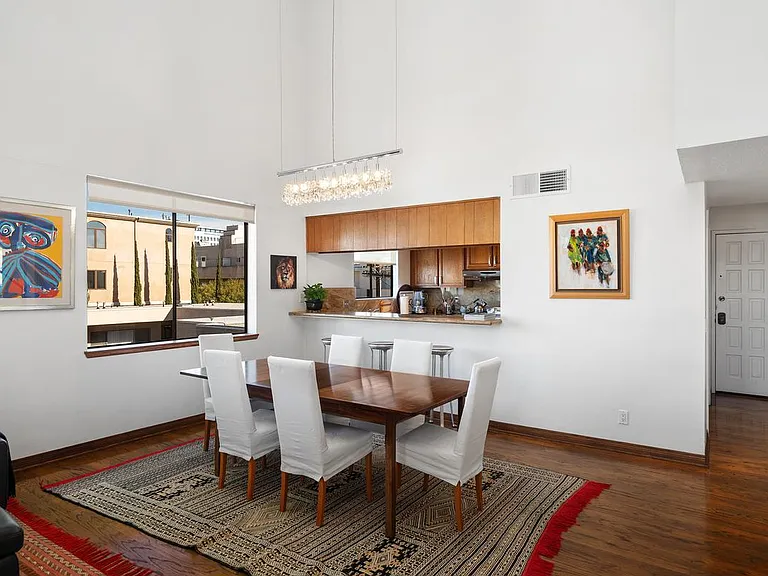 Dining area with crystal chandelier