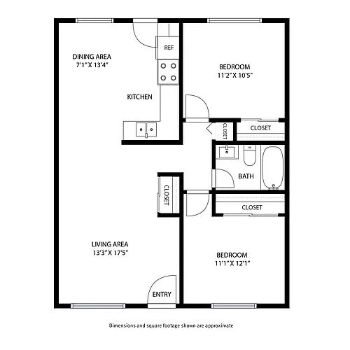 Floor plan 2 Bedroom / 1 Bath