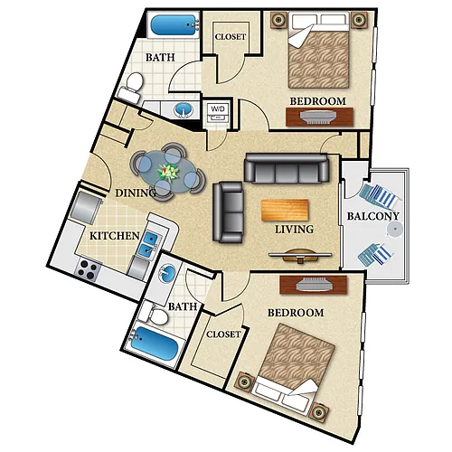 Floor plan Plan F 2 Bed 2 Bath