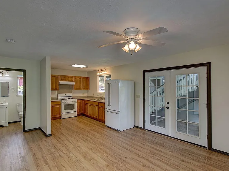 another view of the kitchen/living/bathroom of the downstairs stand along unit.