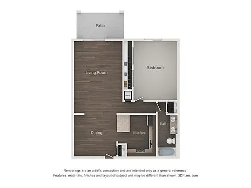 Floor plan 1x1BP - Partial Renovated Arlington
