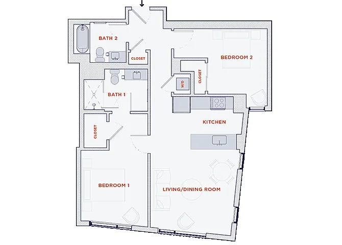 Floor plan 2 Bedroom | 990 sf