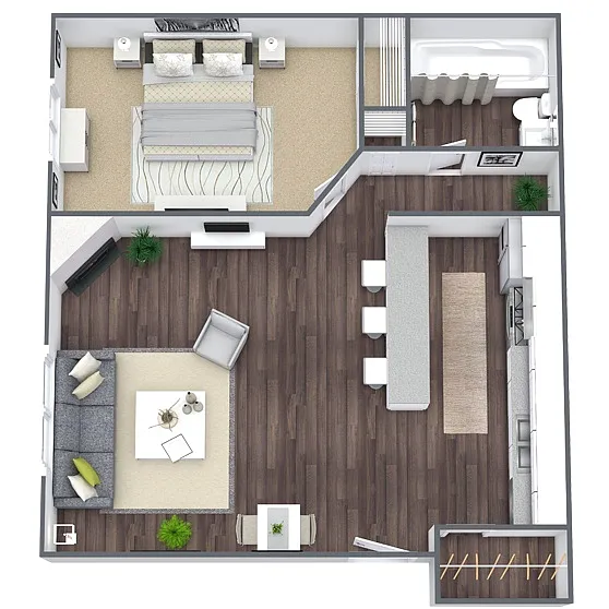 Floor plan A2: 1 Bed 1 Bath