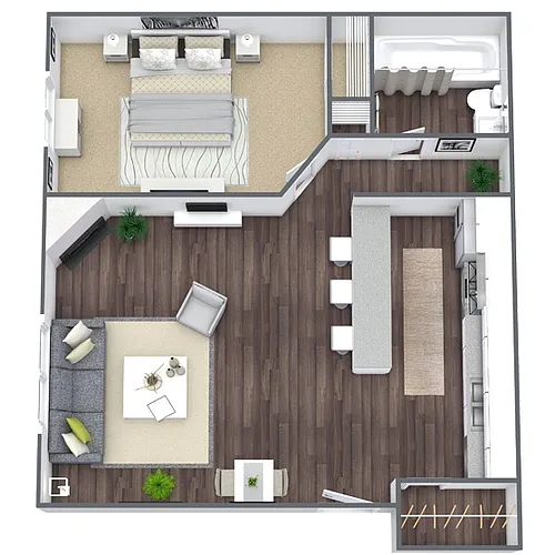 Floor plan A2: 1 Bed 1 Bath
