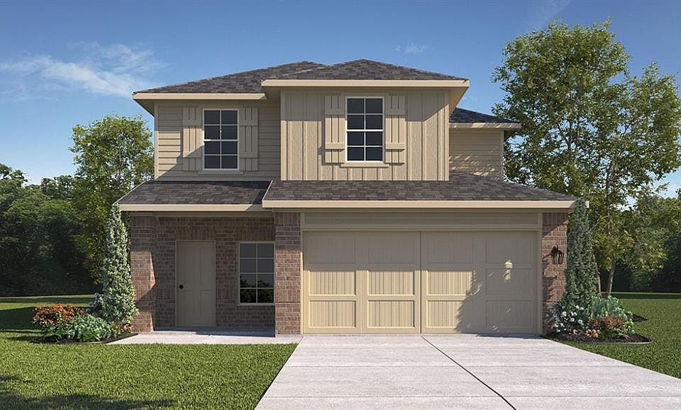 Front Elevation-D.R. Horton''s Hanna floor plan elevation- B-All Home and community information, including pricing, included features, terms, availability and amenities, are subject to change at any time without notice or obligation. All Drawings, pictures, photographs, video, square footages, floor plans, elevations, features, colors and sizes are approximate for illustration purposes only and will vary from the homes as built.