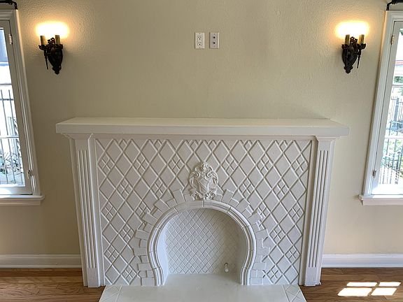 ORIGINAL VINTAGE FAUX FIREPLACE WITH TV CABLE CONNECTIONS ABOVE MANTLE