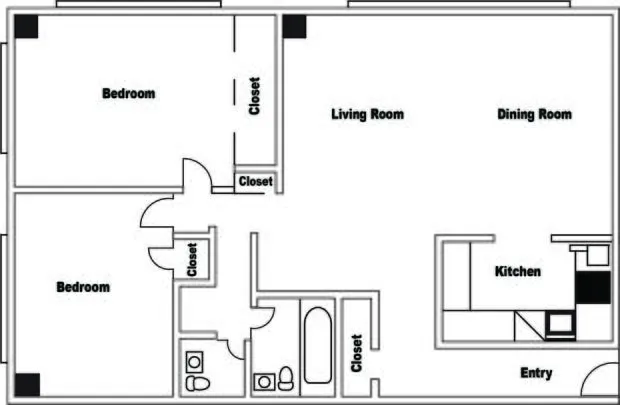 Floor plan Two Bedroom 1.5 Bath