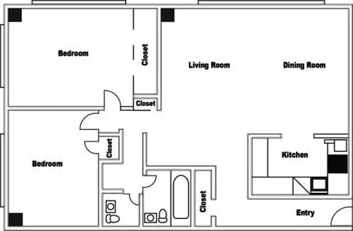 Floor plan Two Bedroom 1.5 Bath