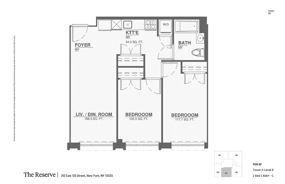 Floor plan 2 Bedroom 1 Bathroom C