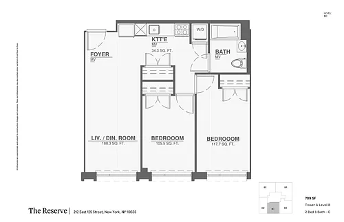 Floor plan 2 Bedroom 1 Bathroom C
