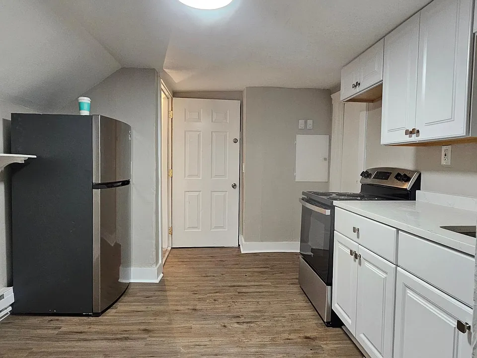 View of the kitchen from the dining area.