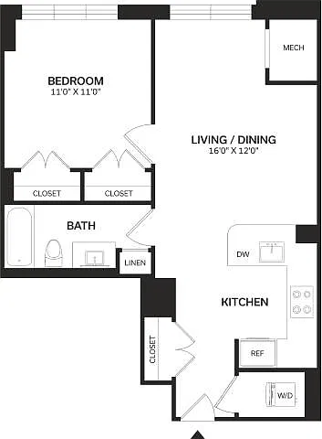 Floor plan 1 Bed/1 Bath-A2