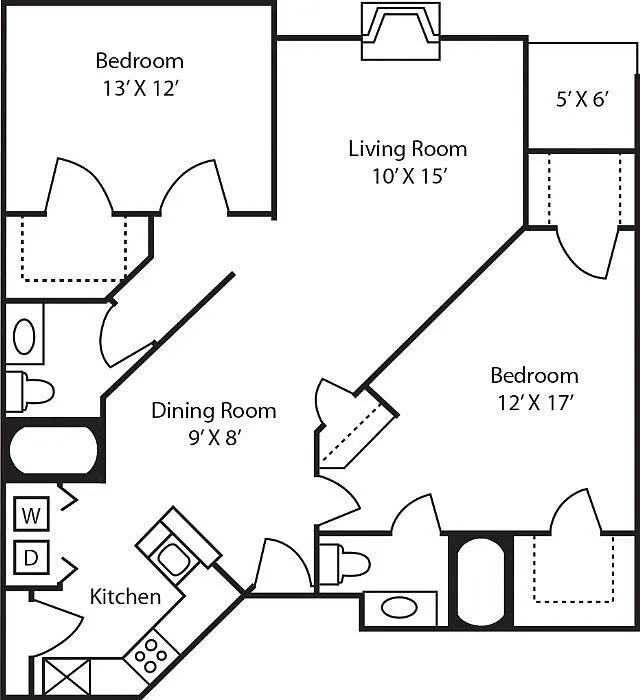 Floor plan B2 2 Bedroom 2 Bath 1132sf