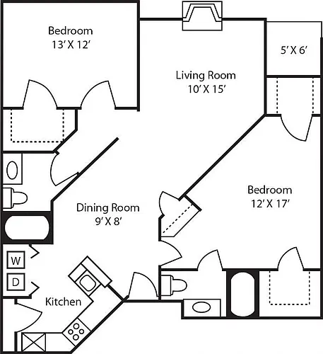 Floor plan B2 2 Bedroom 2 Bath 1132sf