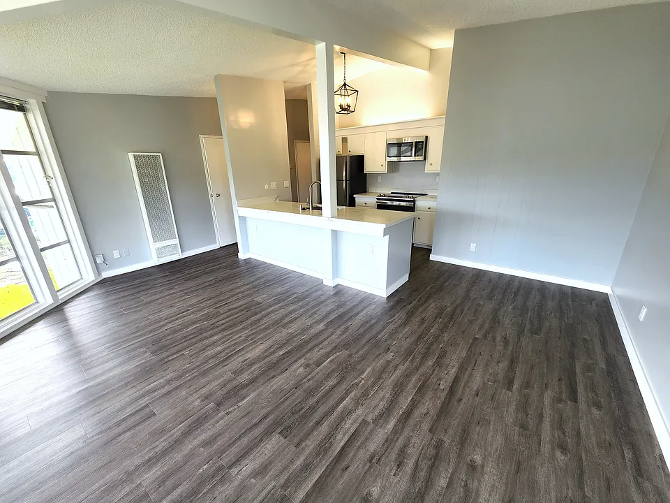 Large open floor plan LR/dining area/kitchen