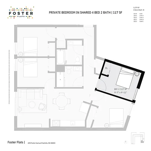 Floor plan Furnished Room in Coliving 4 Bed 2 Bath