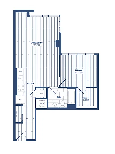 Floor plan 1 Bed/1 Bath-H1E
