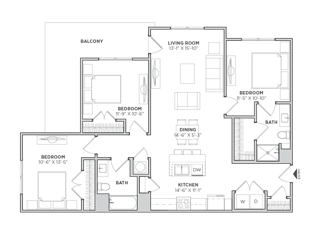 Floor plan 3 Bed, 2 Bath