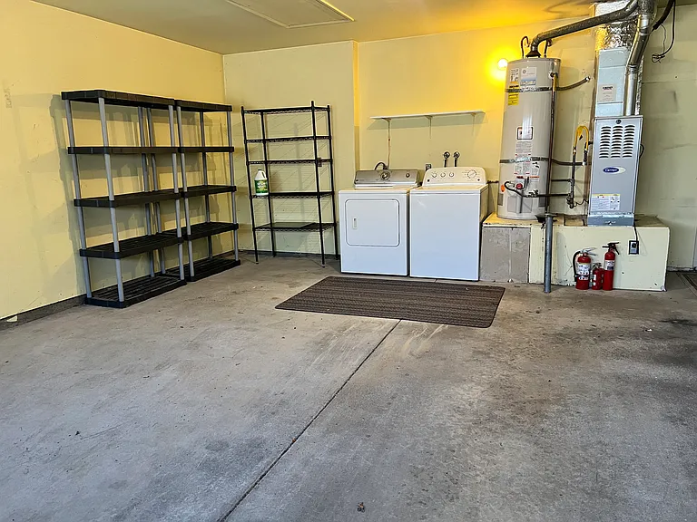 Two car garage, washer and dryer and storage racks available, if wanted.