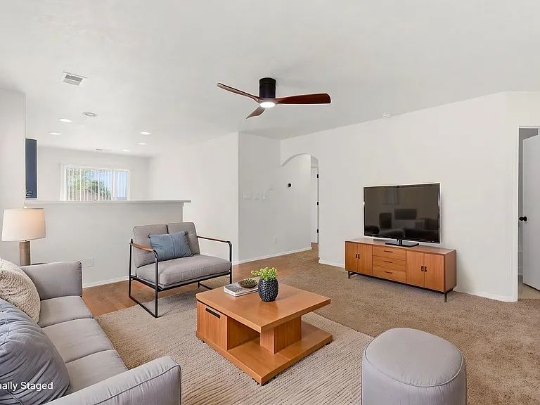 Virtually staged living room. Furnishings not included.