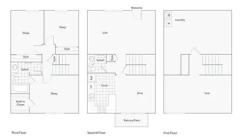 Floor plan 3 BR x 1.5 BA - A