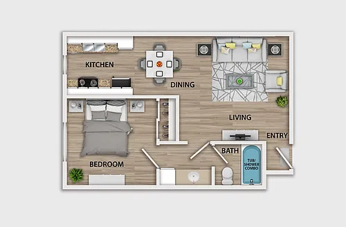 Floor plan 1 Bedroom, 1 Bath