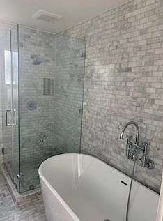 Deep soak tub and shower.