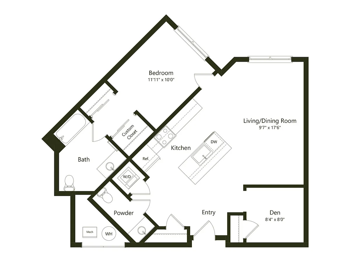 Floor plan A06D - 1x1