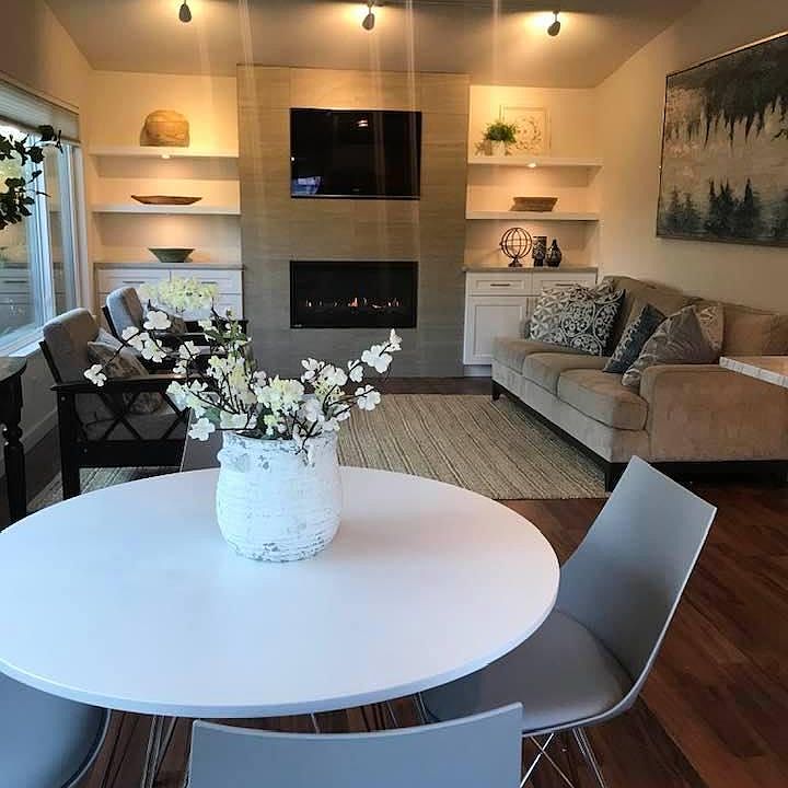 Great room concept with open kitchen - perfect for entertaining. Gas fireplace; TV included.