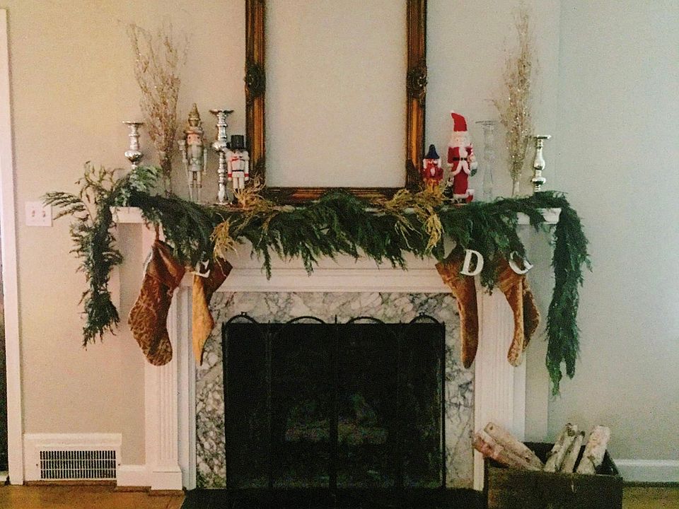 Fireplace with gas logs.