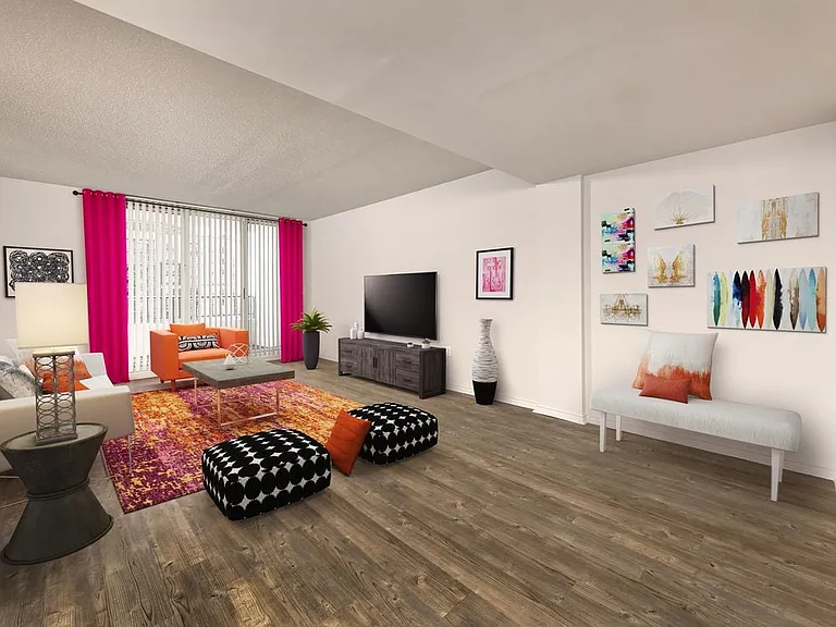 Renovated Package I living area with hard surface flooring