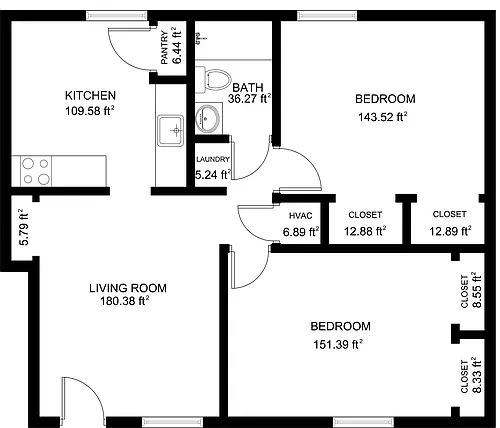 Floor plan 2 bed 1 bath