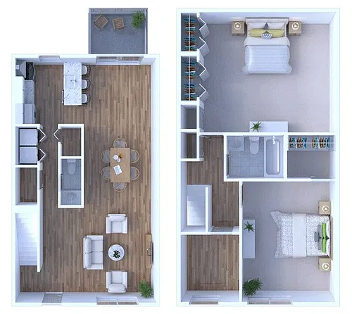 Floor plan 2 BR - 1.5 BTH Townhome + Office