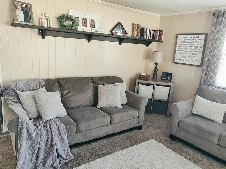 Spacious great room with French doors to backyard