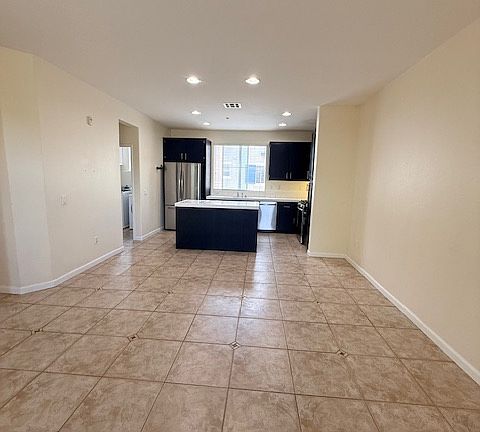 Kitchen, dining area, living room