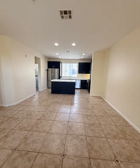 Kitchen, dining area, living room