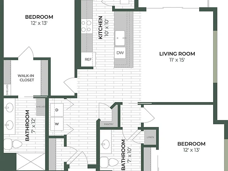 Floor Plan D2 | The Woodlands Apartments | Apartments in Menomonee Falls, WI Floor Plan D2 | The Woodlands Apartments | Apartments in Menomonee Falls, WI
