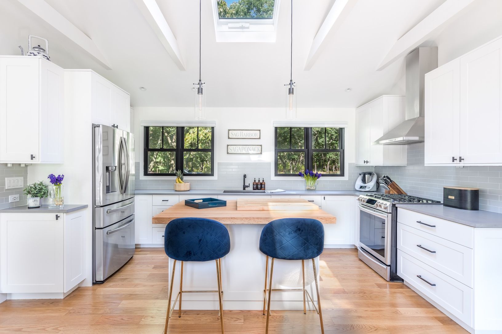 chefs kitchen with butcher block