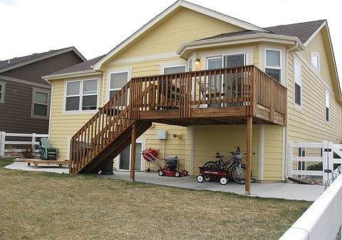Fenced in Backyard with deck . Some landscape care to be done by renter. Sprinkler system in yard. Fully landscaped yard.