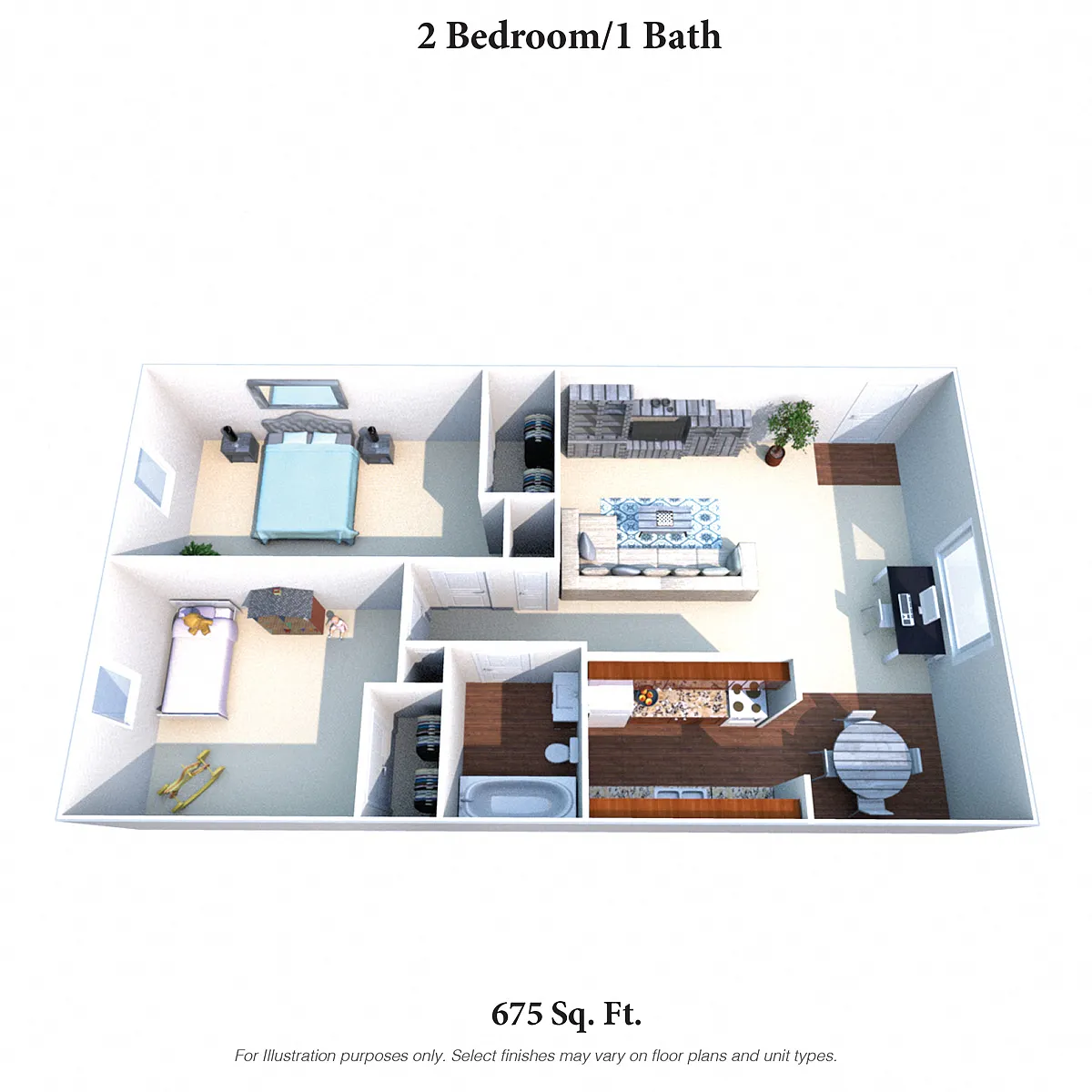 Floor plan 2 Bedroom, 1 Bath