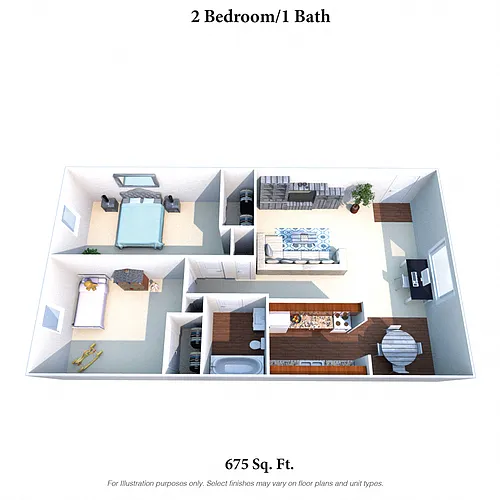 Floor plan 2 Bedroom, 1 Bath