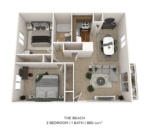 Floor plan Two Bedroom 1 Bath - 880 sqft