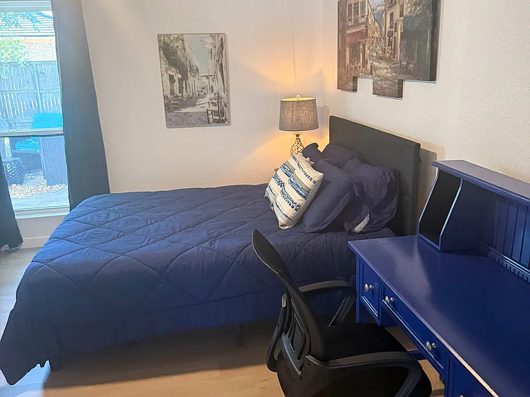 Queen bed and desk