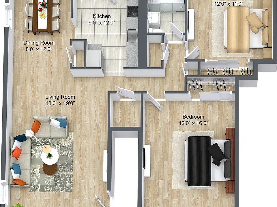 2-Bedroom Layout on First Floor Apartments